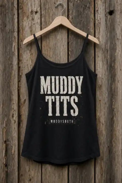 Black Muddy Tits concept tank with MUDDYSOUTH under the print
